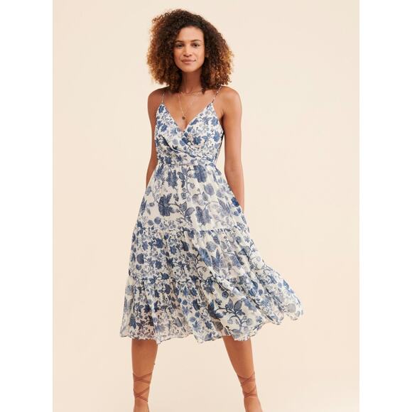 Sachin & Babi Dahlia Dress Womens 6 NEW Watercolor Tapestry Midi Blue White - Picture 1 of 12